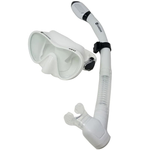Guardian USVI.CMB.WH USVI Pro Scuba & Snorkeling Frameless Silicone White Dive Mask and Snorkel Set