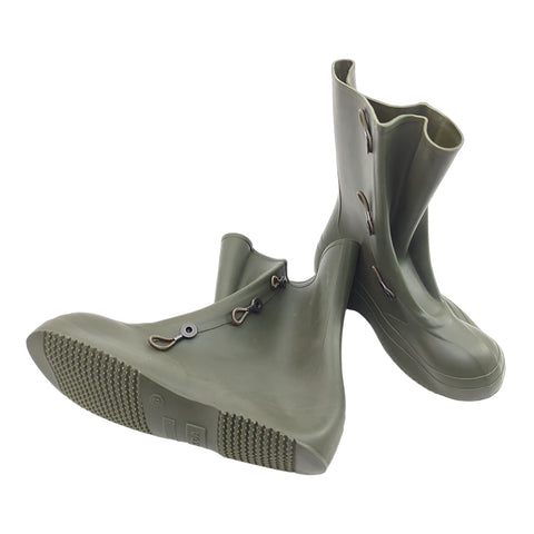 KCA Size 8 Green Vinyl Rubber Waterproof 3-Loop Closure Military Combat Overshoes Boots