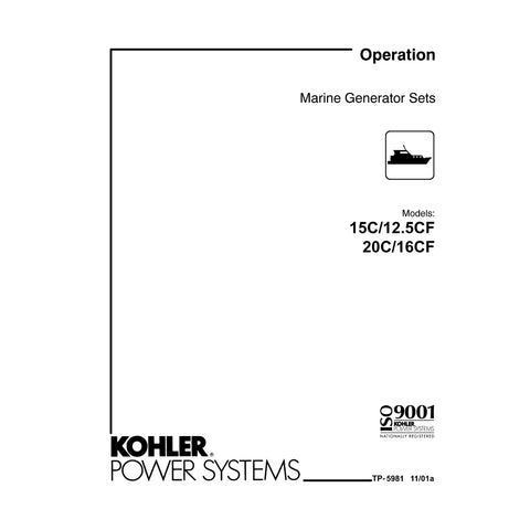 Kohler TP-5981 11/01a Genuine OEM Marine Generator 15C 20C Operation Service Manual
