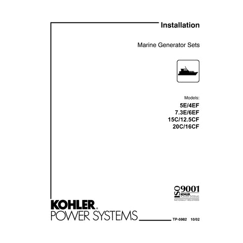 Kohler TP-5982 10/02b Genuine OEM Marine Generator 5E/4EF Installation Manual