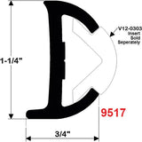 TACO V21-9517BKA Boat Marine Black 1-1/4’’ X 3/4’’ Rigid Vinyl Rub Rail Per Foot