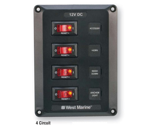 Boat Marine 4-Circuit 12V DC Electrical Circuit Breaker Switch Panel West Marine 11861531
