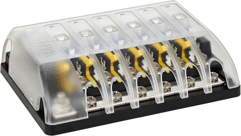 Blue Sea Systems 5015 AGC / MDL Glass 6 Circuit Negative Bus Fuse Block with Cover