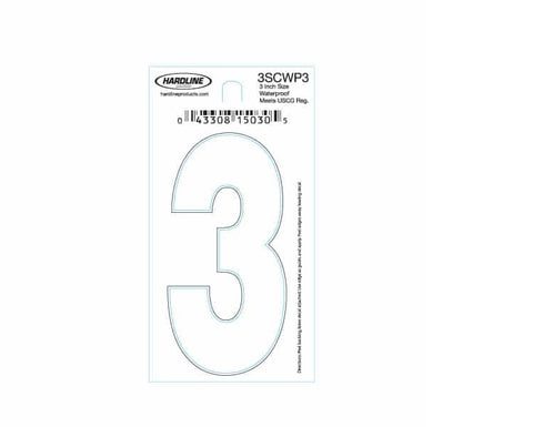Hardline Products 3SCWP3 Boat Marine Grade 3" White #3 Registration Number Each