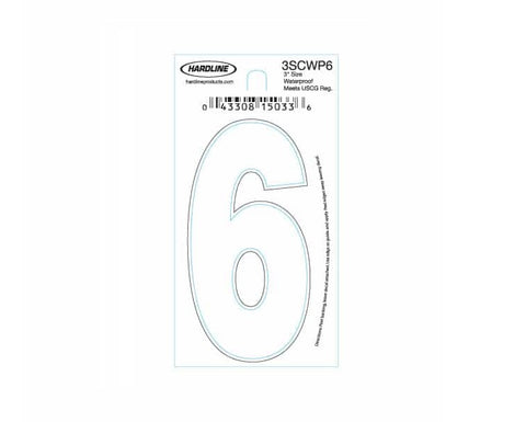 Hardline Products 3SCWP6 Boat Marine Grade 3" White #6 Registration Number Each