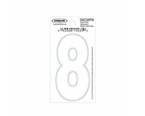 Hardline Products 3SCWP8 Boat Marine Grade 3" White #8 Registration Number Each