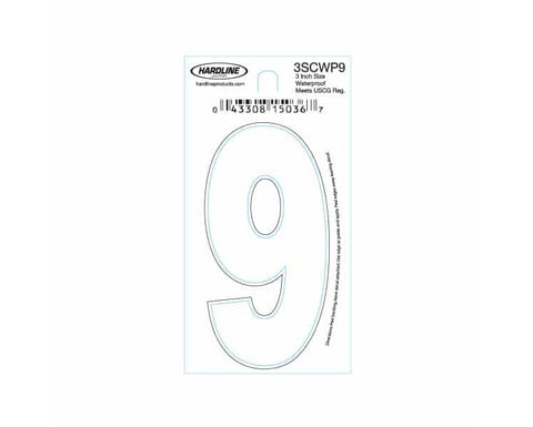 Hardline Products 3SCWP9 Boat Marine Grade 3" White #9 Registration Number Each