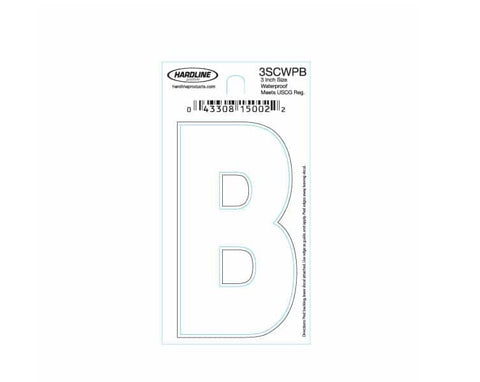 Hardline Products 3SCWPB Boat Marine Grade 3" White Letter B Registration Each