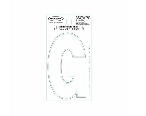 Hardline Products 3SCWPG Boat Marine Grade 3" White Letter G Registration Each
