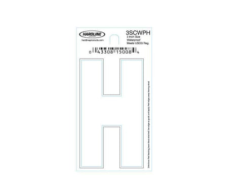 Hardline Products 3SCWPH Boat Marine Grade 3" White Letter H Registration Each