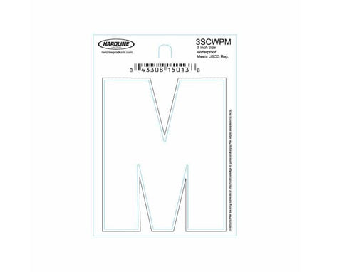 Hardline Products 3SCWPM Boat Marine Grade 3" White Letter M Registration Each