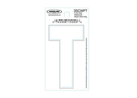 Hardline Products 3SCWPT Boat Marine Grade 3" White Letter T Registration Each