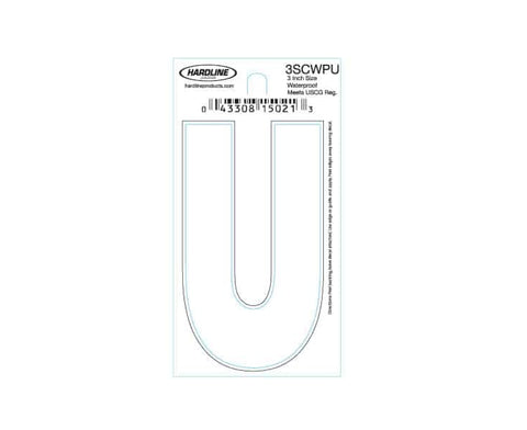 Hardline Products 3SCWPU Boat Marine Grade 3" White Letter U Registration Each