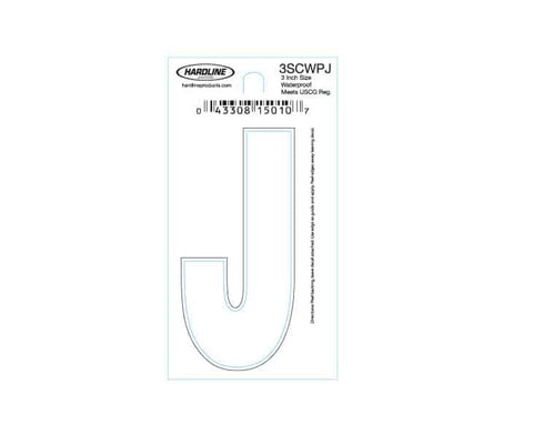 Hardline Products 3SCWPJ Boat Marine Grade 3" White Letter J Registration Each