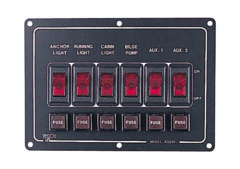 Sea Dog 422210-1 Boat Marine 4-1/2" X 6-1/2" Illuminated 6-Rocker Switch Panel