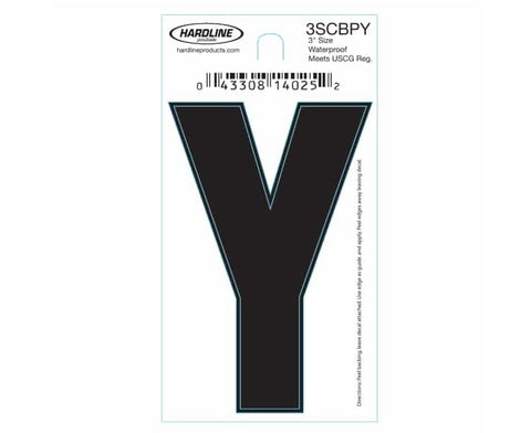 Hardline Products 3SCBPY Boat Marine Grade 3" Black Letter Y Registration Each