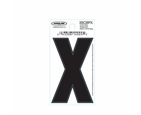 Hardline Products 3SCBPX Boat Marine Grade 3" Black Letter X Registration Each