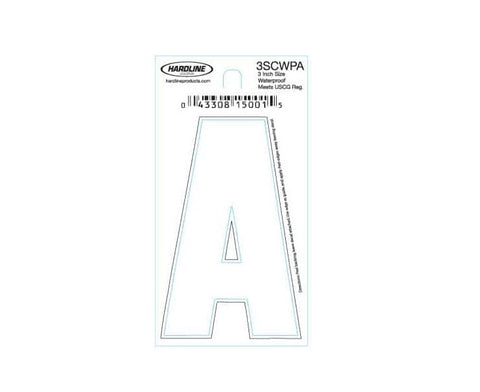 Hardline Products 3SCWPA Boat Marine Grade 3" White Letter A Registration Each