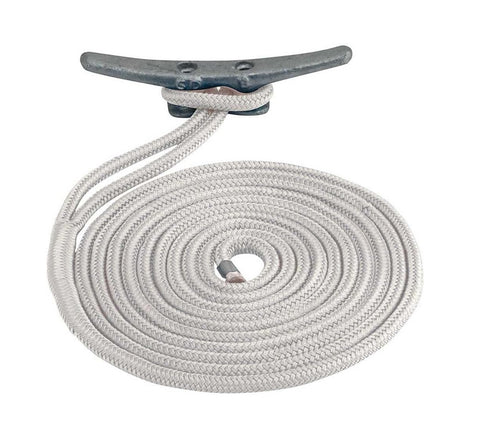 Sea Dog 302110015WH-1 WHITE 3/8" X 15' Double Braid Nylon Dock Line with Eye Splice