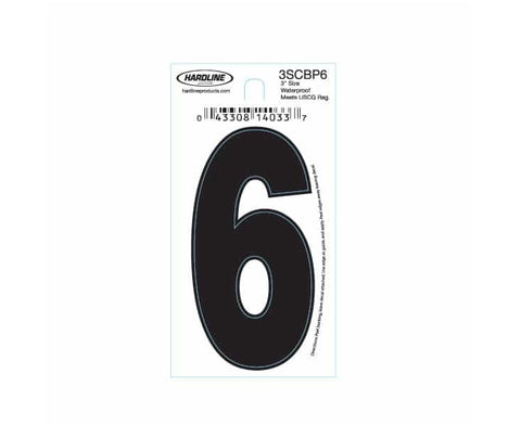 Hardline Products 3SCBP6 Boat Marine Grade 3" Black #6 Registration Number Each