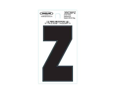 Hardline Products 3SCBPZ Boat Marine Grade 3" Black Letter Z Registration Each