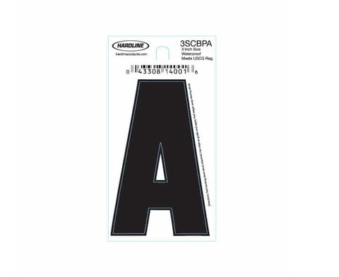 Hardline Products 3SCBPA Boat Marine Grade 3" Black Letter A Registration Each