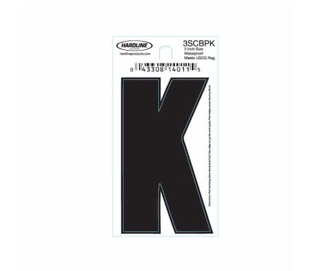 Hardline Products 3SCBPK Boat Marine Grade 3" Black Letter K Registration Each