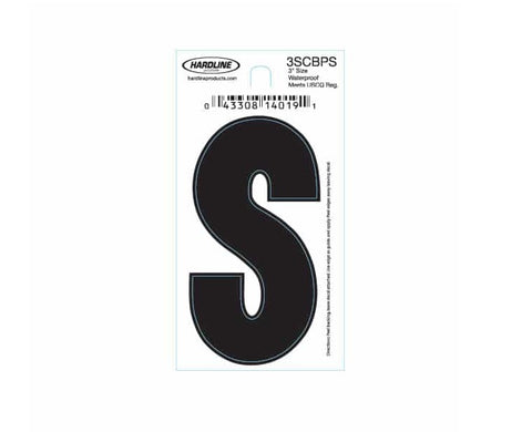 Hardline Products 3SCBPS Boat Marine Grade 3" Black Letter S Registration Each