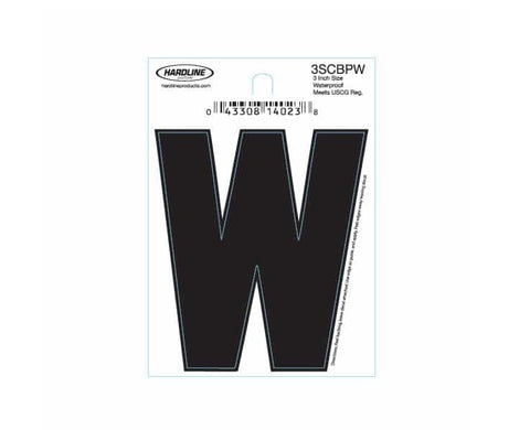 Hardline Products 3SCBPW Boat Marine Grade 3" Black Letter W Registration Each