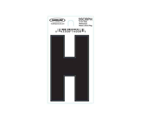 Hardline Products 3SCBPH Boat Marine Grade 3" Black Letter H Registration Each