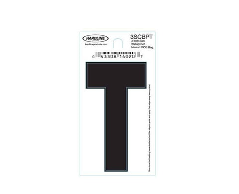 Hardline Products 3SCBPT Boat Marine Grade 3" Black Letter T Registration Each