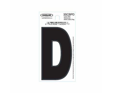 Hardline Products 3SCBPD Boat Marine Grade 3" Black Letter D Registration Each