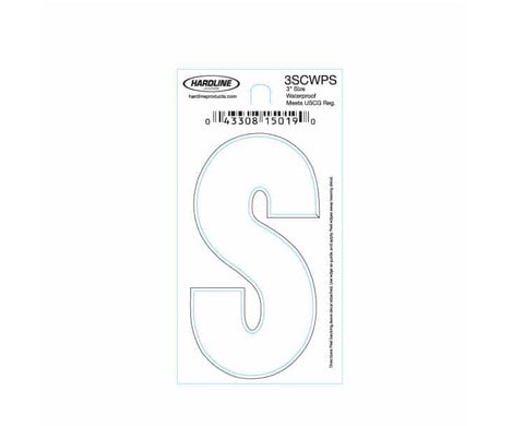 Hardline Products 3SCWPS Boat Marine Grade 3" White Letter S Registration Each