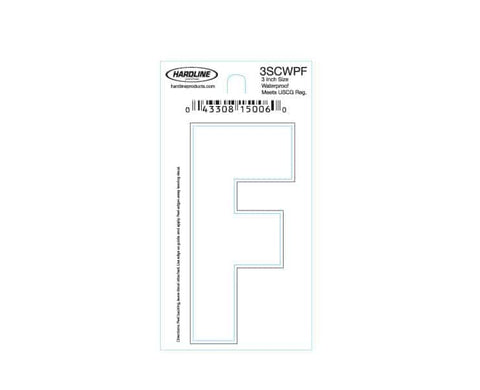 Hardline Products 3SCWPF Boat Marine Grade 3" White Letter F Registration Each