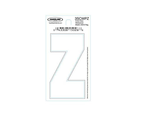 Hardline Products 3SCWPZ Boat Marine Grade 3" White Letter Z Registration Each