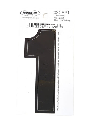Hardline Products 3SCBP1 Boat Marine Grade 3" Black #1 Registration Number Each