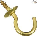 National Hardware N119-628 Marine Grade Solid Brass 5/8" Cup Hook 5-Pack