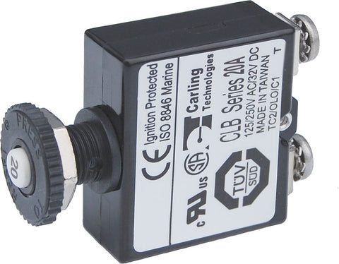Marine Grade 20A Push Button Reset Circuit Breaker Carling CLB-203 Blue Sea 2134