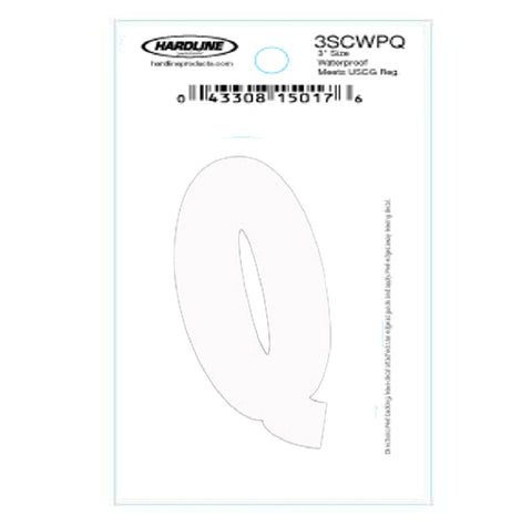 Hardline Products 3SCWPQ Boat Marine Grade 3" White Letter Q Registration Each