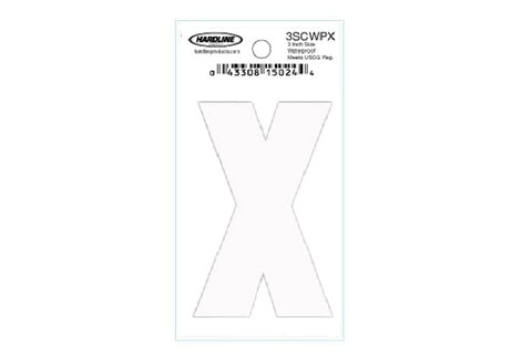 Hardline Products 3SCWPX Boat Marine Grade 3" White Letter X Registration Each