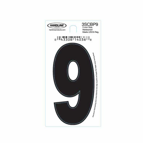 Hardline Products 3SCBP9 Boat Marine Grade 3" Black #9 Registration Number Each