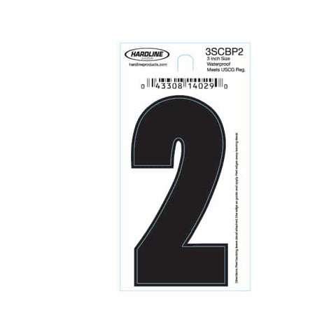 Hardline Products 3SCBP2 Boat Marine Grade 3" Black #2 Registration Number Each