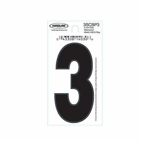 Hardline Products 3SCBP3 Boat Marine Grade 3" Black #3 Registration Number Each