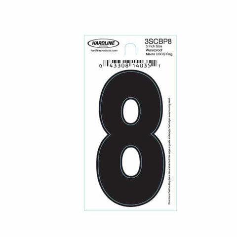 Hardline Products 3SCBP8 Boat Marine Grade 3" Black #8 Registration Number Each