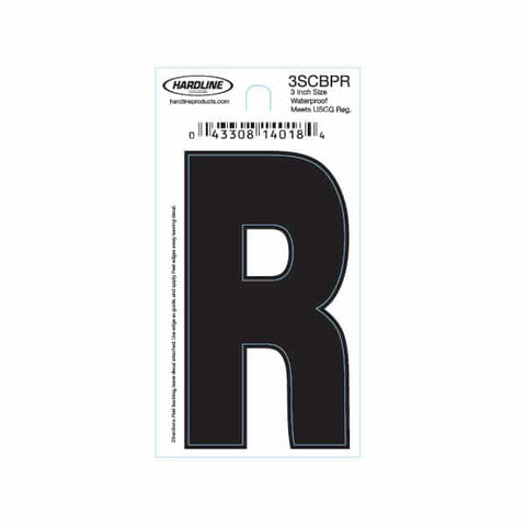 Hardline Products 3SCBPR Boat Marine Grade 3" Black Letter R Registration Each