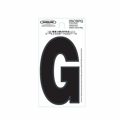 Hardline Products 3SCBPG Boat Marine Grade 3" Black Letter G Registration Each