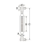 QMH 311S-JJ-05 Sailboat 316 Stainless Steel 3/16" X 2-3/4" Jaw & Jaw Fixed Jaw Turnbuckle