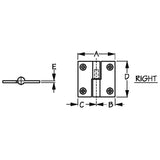 Sea Dog 204511-1 Boat Marine 1-1/2" X 1-1/2" Brass Right Side Take-Apart “H” Butt Hinge 2-Pack