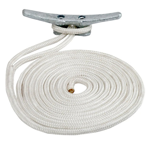Sea Dog 302110025WH-1 WHITE 3/8" X 25' Double-Braid Nylon Dock Line with Eye Splice