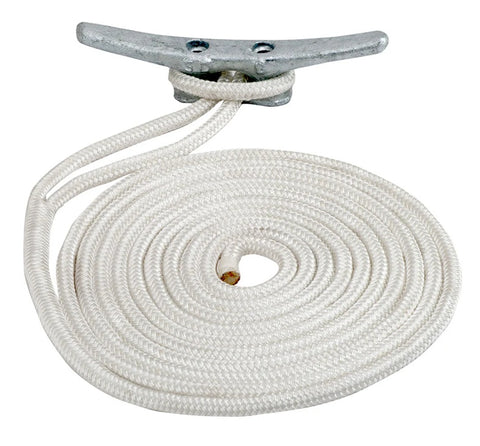 Sea Dog 302110020WH-1 WHITE 3/8" X 20' Double-Braid Nylon Dock Line with Eye Splice